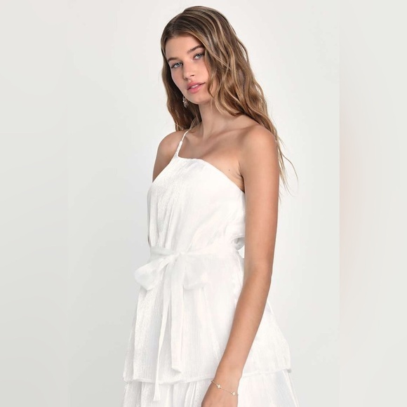 Sweetest Success White Organza Tiered One-Shoulder Midi Dress by Lulus. NWT! - Picture 2 of 5